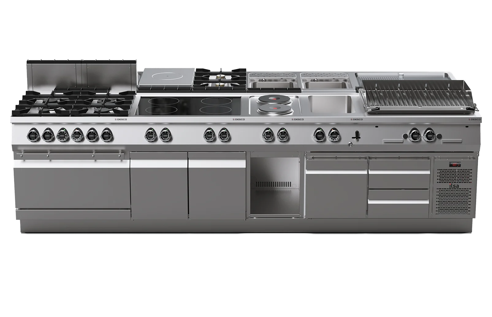 Vista frontale di una cucina professionale Desco